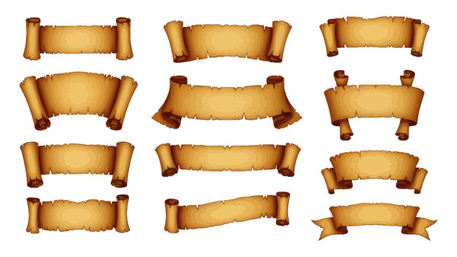 Ancient parchment scroll collection png vector illustrations for game design and historical documents