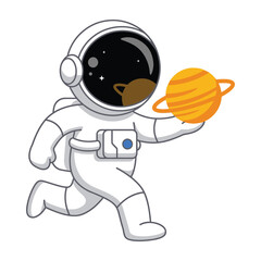 Astronaut holding planet in space suit © pixlora.studio