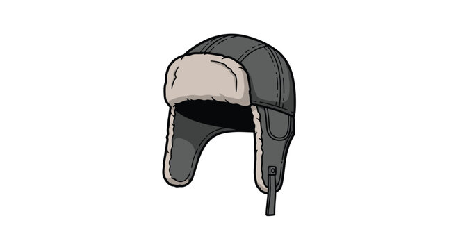 Warm grey winter trapper hat with a soft cream-colored fur lining and ear flaps provides protection against cold weather.