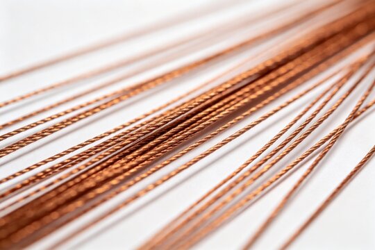 Copper wires arranged on white surface