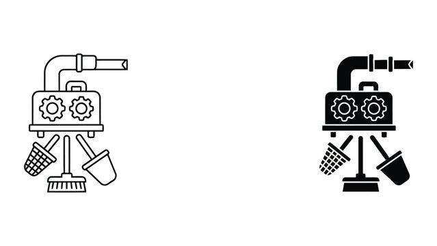 Vector illustration of vacuum cleaner and floor polisher cleaning tools side by side