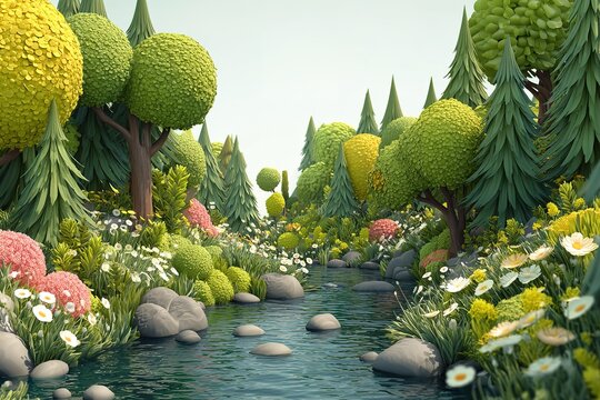 3d nature with river