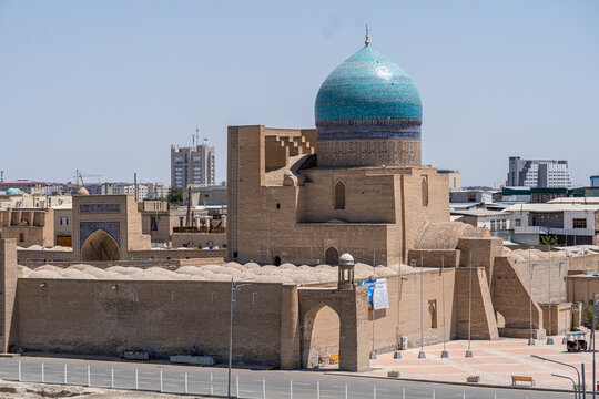 Bukhara, Uzbekistan Aerial view of Kalan Minaret Emir and Alim Khan madrasah of Po-i-Kalan Poi Kalan - islamic religious complex