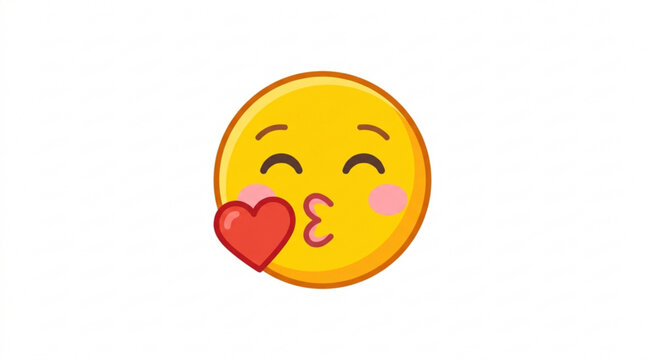 Kissing face emoji with heart smiling blushing and winking on white background