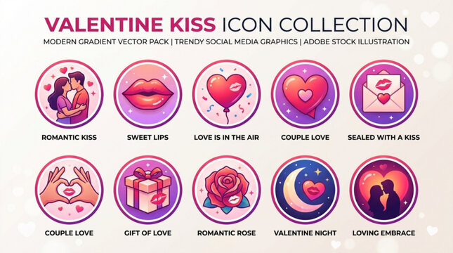 Valentine's day icon collection romantic kisses and love symbols vector pack