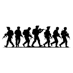 Fototapeta premium Military Soldiers Silhouette Patrol Vector Illustration