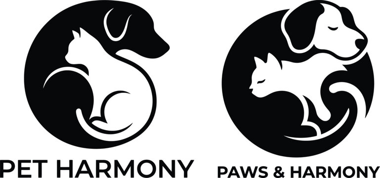 Minimalist cat and dog logo icon set for pet care and animal clinic branding