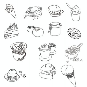 Set of Dessert Icons Black and White