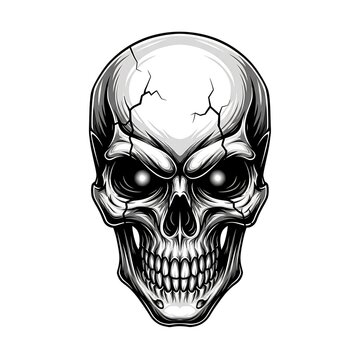 Intense Skull Illustration with Cracks and Glowing Eyes.
