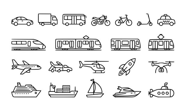 Minimal mobility vehicle icon pack vector illustration isolated on white background