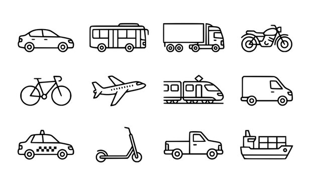 Modern vehicles line icon set vector illustration isolated on white background