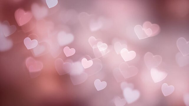 Abstract Hearts Bokeh: A tender cascade of heart-shaped bokeh floats gracefully against a soft, dreamy backdrop of rose and blush, weaving a tale of tenderness and ardor.