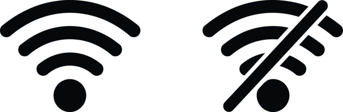 Wi-Fi and no Wi-Fi icons set connected and offline network vector illustration