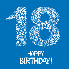 Happy birthday card. Celebration blue boy background with number eighteen and place for your text. Vector illustration © Semiletava Hanna