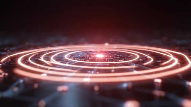 Futuristic Data Flow: A captivating shot of interconnected circles, pulsing with a bright energy, symbolizes data flow, technology, and futuristic concepts.