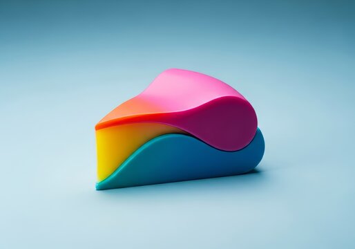A wedge of dessert displaying a hyper-realistic smooth silicone finish, merging soft food shapes with a satisfying industrial rubbery surface, studio, conceptual, uniform