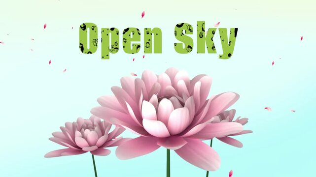 Pink tulips blooming with open sky text on light background