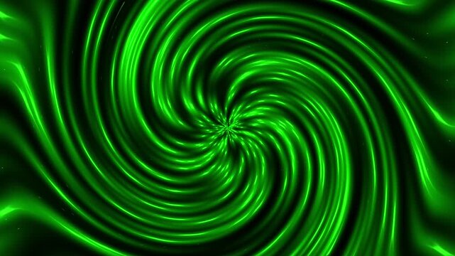 Green glowing light particles and energy trails spiraling animation