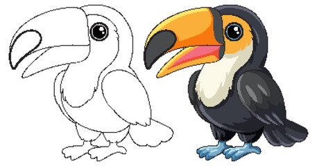 Obraz premium Cute Toucan Bird Vector Illustration in Color and Outline Style
