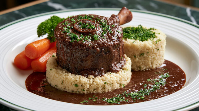 Braised beef shank osso buco with risotto and glazed carrots ossobuco delicious restaurant