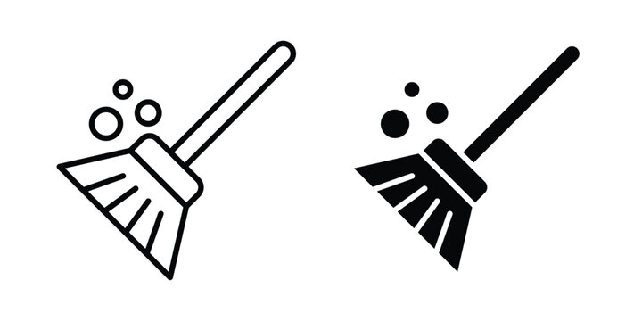 Broom sweeping dust icon series in black