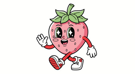 Fototapeta premium Cartoon strawberry character running happily.
