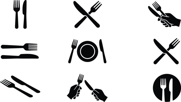 Cutlery and Dining Icons Silhouette fork vector
