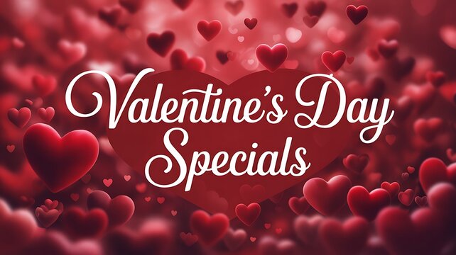 Valentines day specials with red hearts on a romantic background
