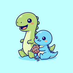 Obraz premium Cute cartoon dinosaurs playing with yarn.