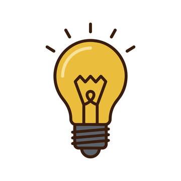 Light Bulb With Black Outline Illuminated.