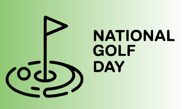  National Golf Day modern minimalist design featuring a clean line art golf hole with flag and bold sans-serif typography on a soft green gradient background &mdash; sports holiday banner