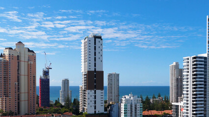 Fototapeta premium Aerial View of Gold Coast Skyscrapers Overlooking the Blue Ocean