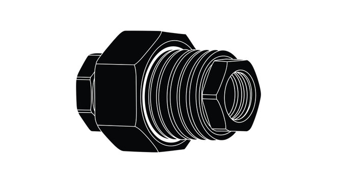 Hex nut and threaded bolt silhouette on white background