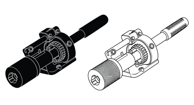 mechanical pencil with detailed components line drawing illustration