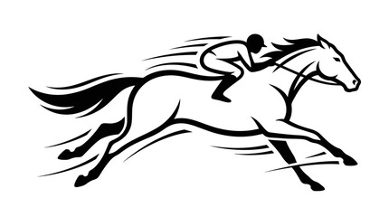 Fototapeta premium Dynamic Jockey Riding Racehorse Line Art, Galloping Horse with Speed Lines on Isolated White Background