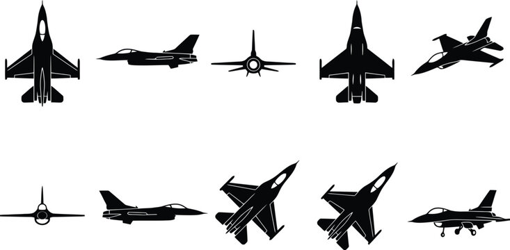 Fighter Jet Aircraft Silhouettes from Multiple Angles 202603201656 vector