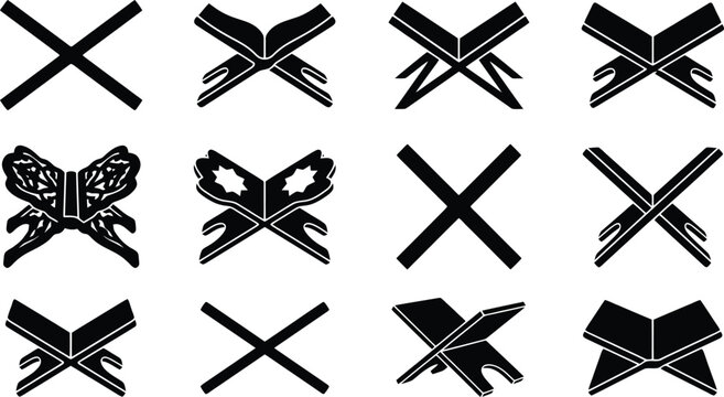 Islamic Book Stand and Cross Silhouettes on White Background rehal quran stand