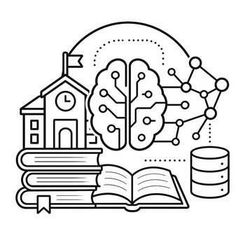 AI-Powered Learning Future Icon A comprehensive vector illustration showcasing the integration of artificial intelligence, data, and education for advanced knowledge acquisition
