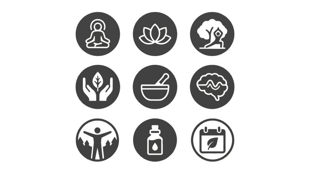 Meditation Yoga and Wellness Solid Icon Set