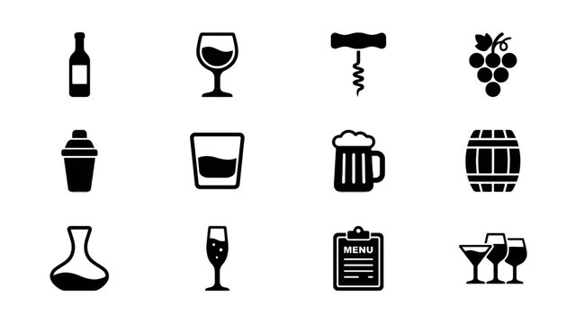 Wine Bar and Fine Beverage Solid Icon Collection