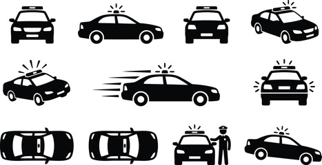 Police Car Icons Set Various Views And Actions angles vector © Kosain