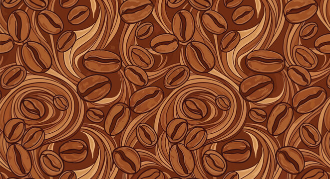 Brown coffee beans seamless pattern swirling design