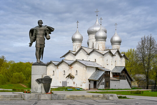 Monument to Alexander Nevsky at the Church of Boris and Gleb in Veliky Novgorod, Novgorod region of Russia