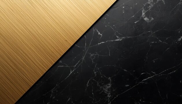 Luxury editorial background with interplay of brushed gold micro-textures and dark obsidian surface