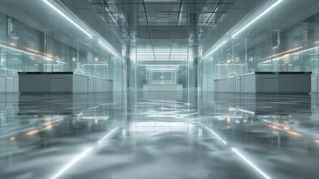 Modern Laboratory: A contemporary laboratory gleams with sleek, minimalist design, where innovation and research converge amidst the cool tones and cutting-edge technology.