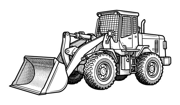 Heavy Duty Front End Loader Vehicle Vector Illustration for Construction Site Industry Building Infrastructure Projects and Earthmoving Machinery Equipment Design