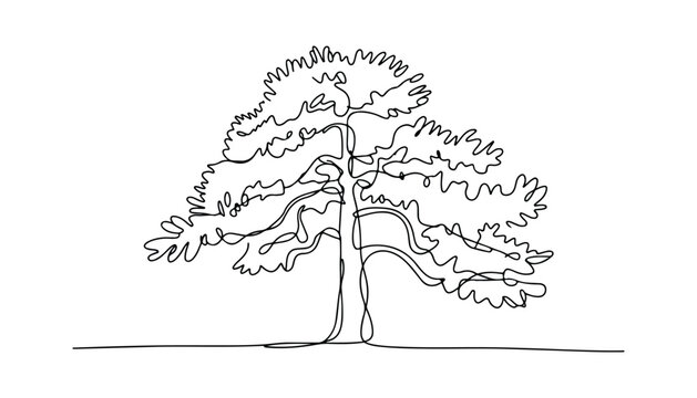 One continuous line illustration of an Pine Tree , isolated on white background.