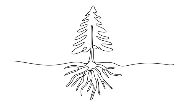 One continuous line illustration of an Pine Tree , isolated on white background.