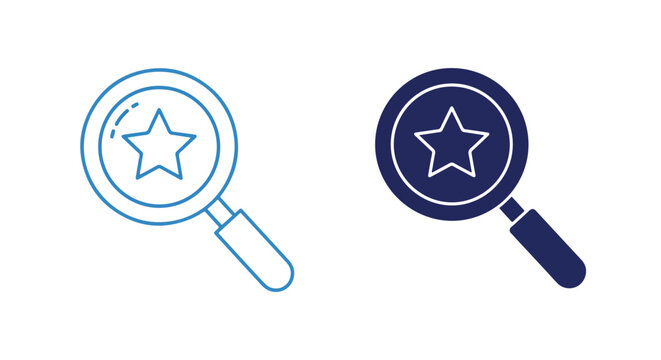 Magnifying glass with star search icons - Line and glyph solid icon and logo template - Clipart, sticker - icon set