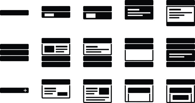 Verschiedene abstrakte Darstellungen von Benutzeroberfl&auml;chen-Layouts und Inhaltsbl&ouml;cken.